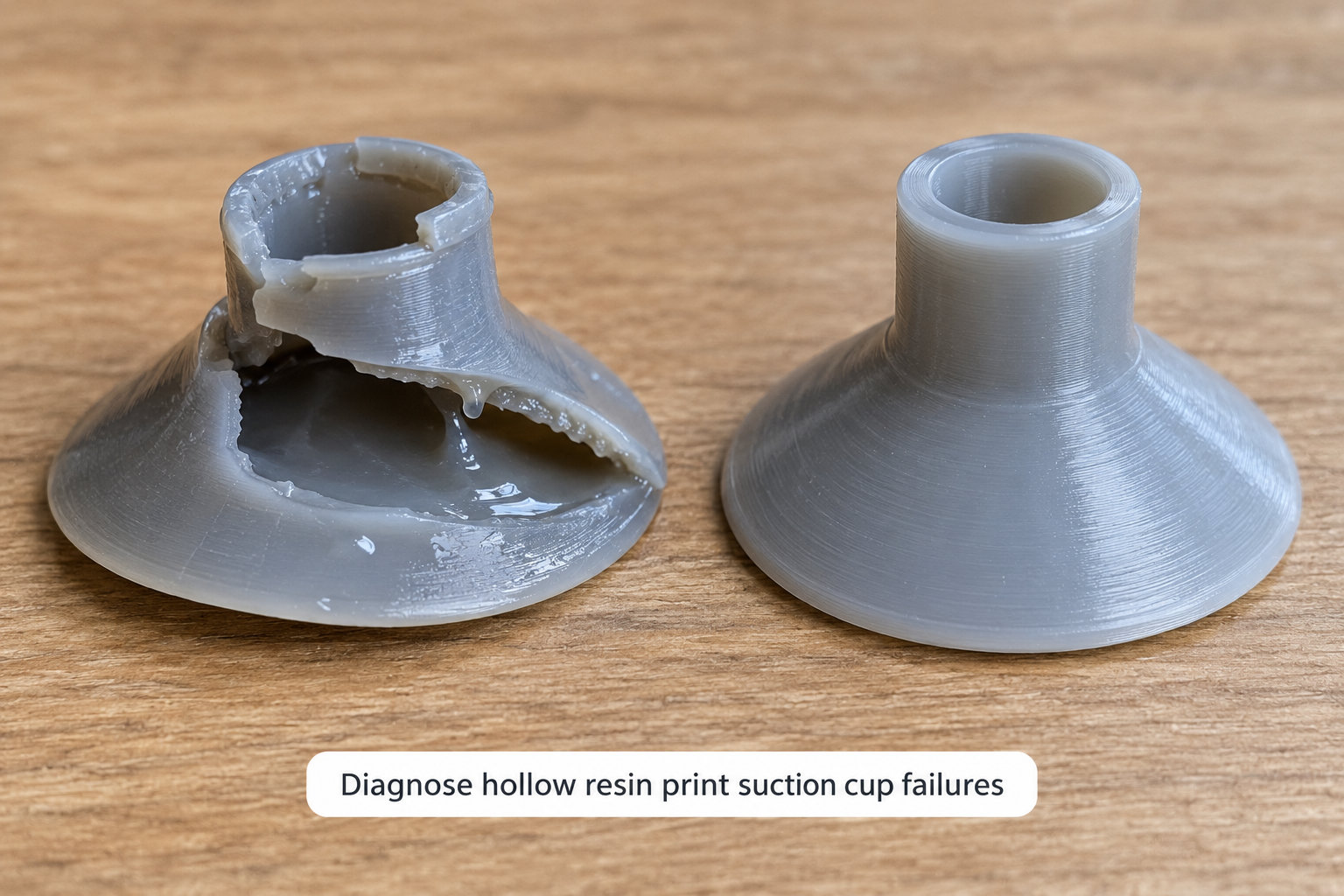 Diagnose hollow resin print suction cup failures