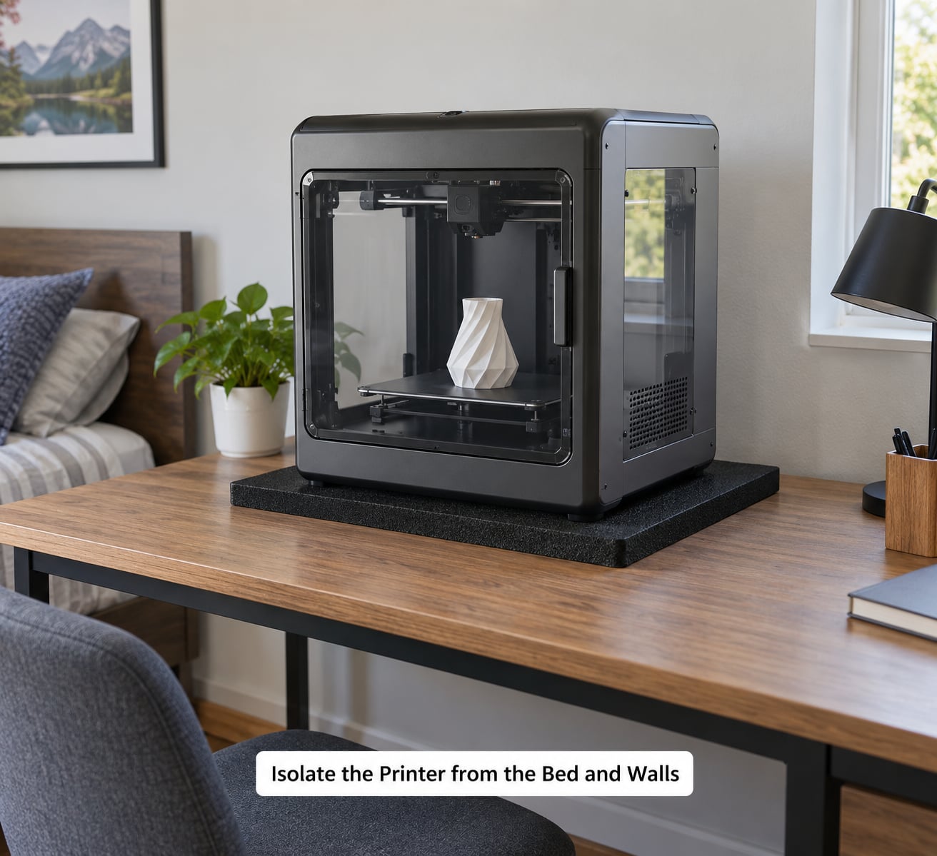 Isolate the Printer from the Bed and Walls